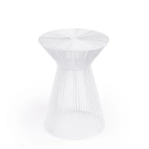 18" White Cinched Iron Round Top End Table By Homeroots