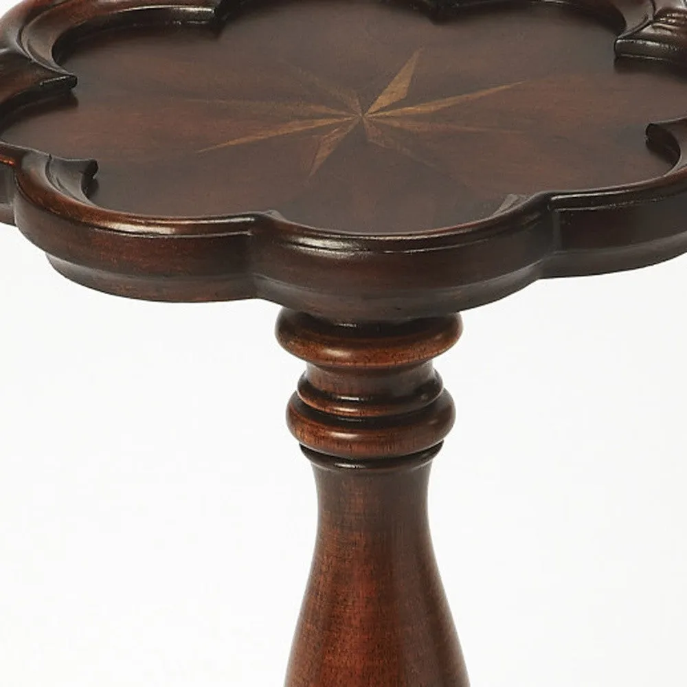 20" Dark Brown And Cherry Wood Floral Top End Table By Homeroots