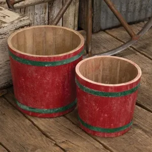 2/Set, Holiday Barrel Wooden Buckets