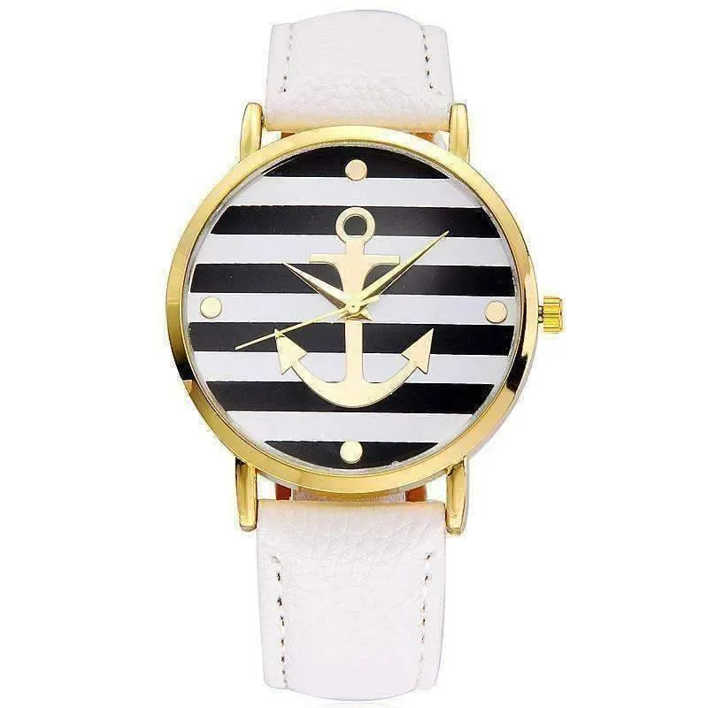 Ahoy! Anchor Watch in White and Black Stripes For Woman