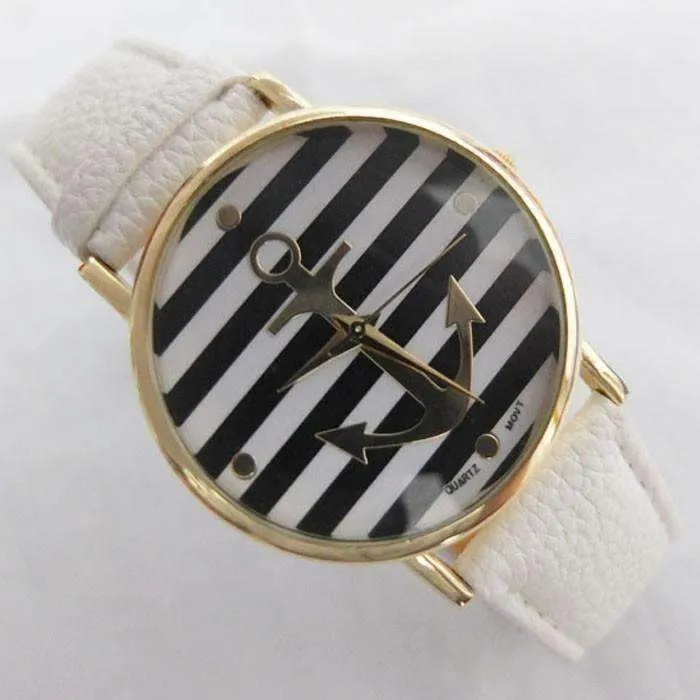 Ahoy! Anchor Watch in White and Black Stripes For Woman