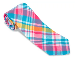 Aqua/Pink Madras Necktie - F5416