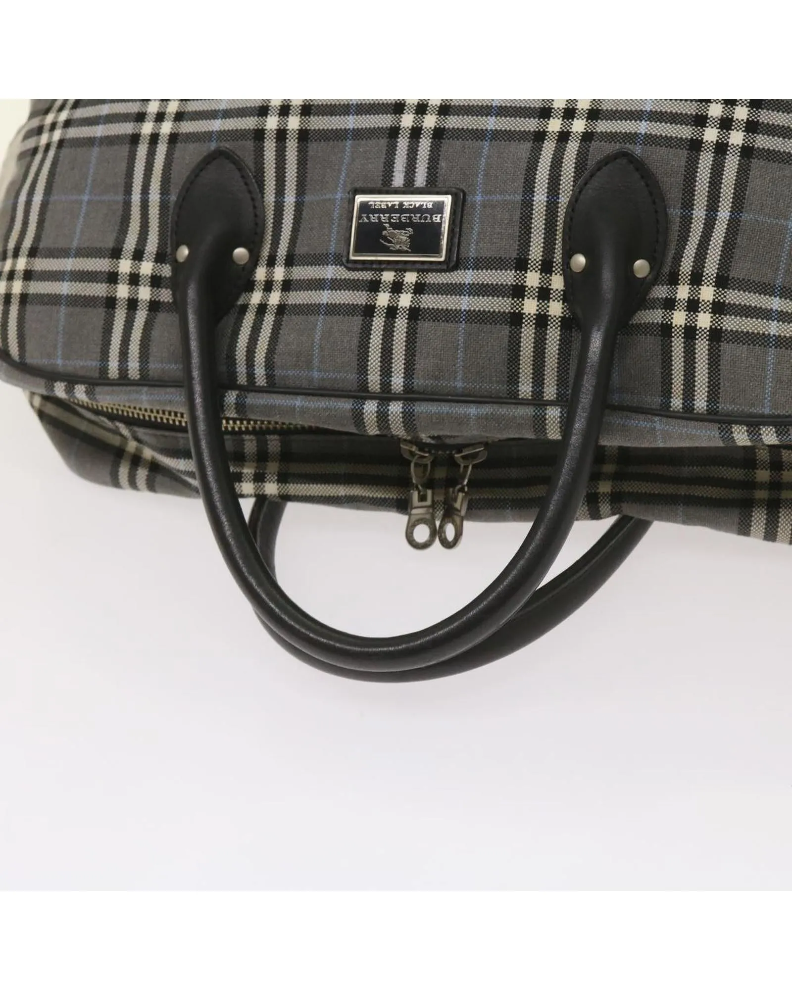 Authentic Burberry Gray Canvas Hand Bag with Nova Check Pattern