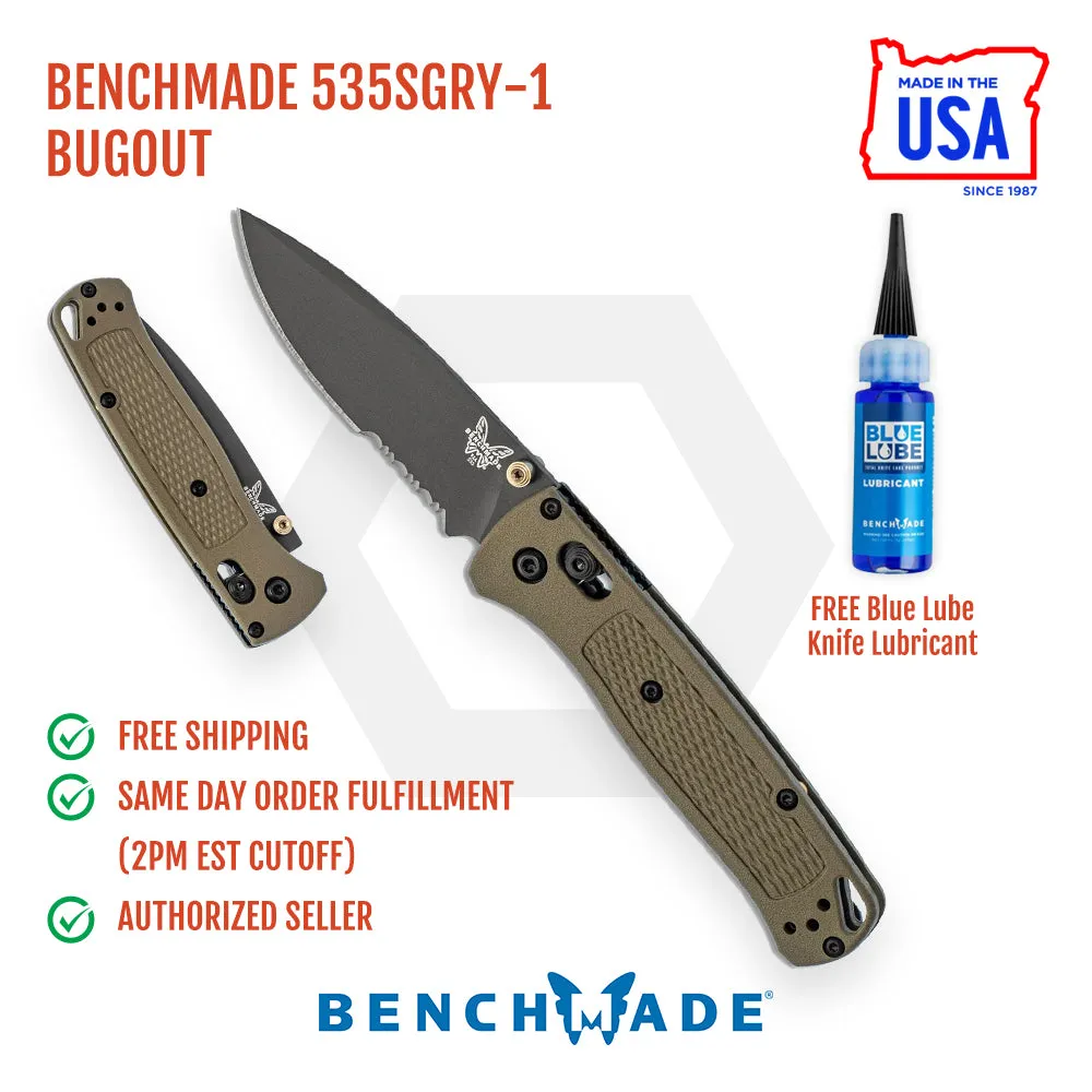 Benchmade Bugout 535SGRY-1 Folding Knife 3.24in Serrated S30V Steel Blade