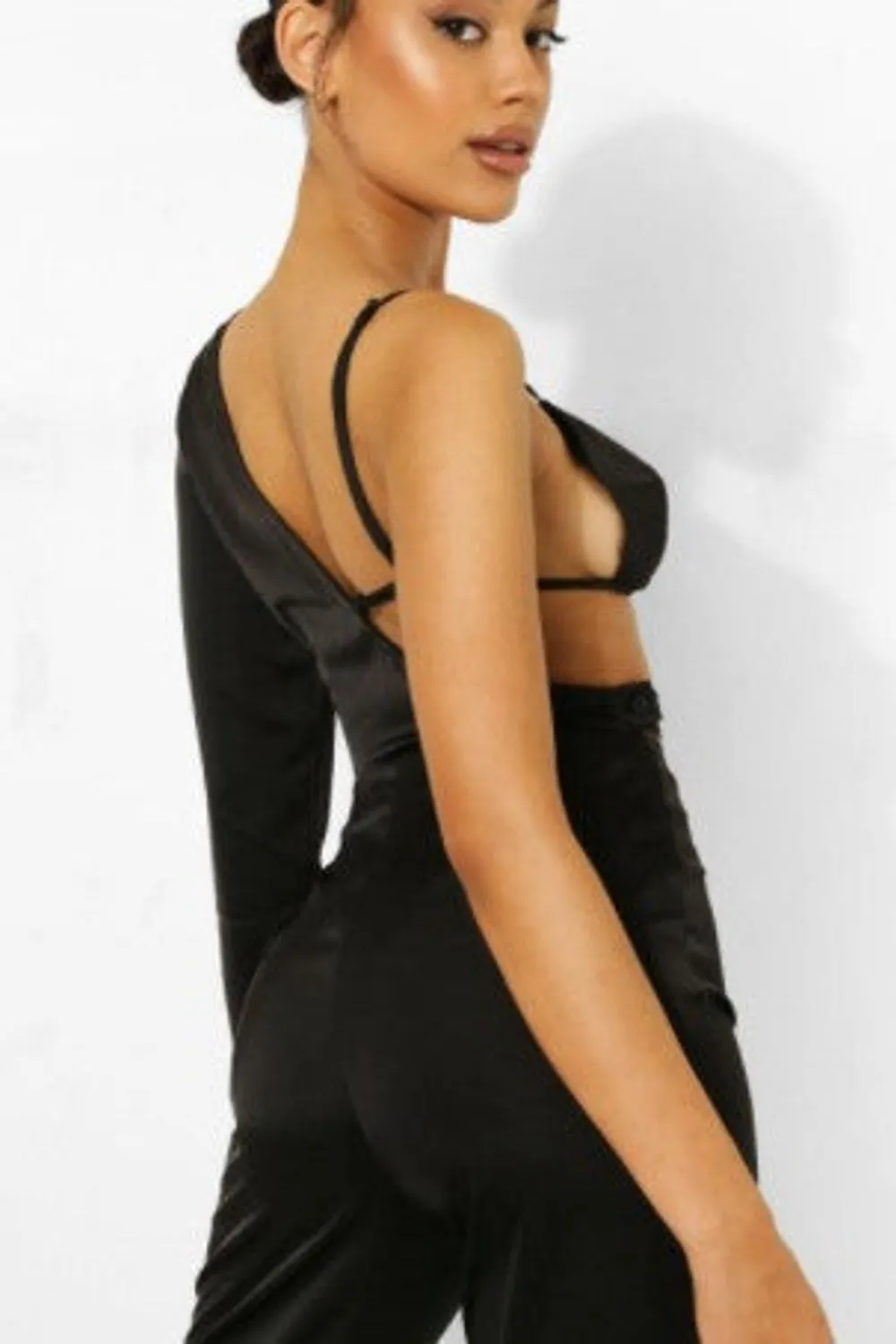 Black Matte One Shoulder Crop Top