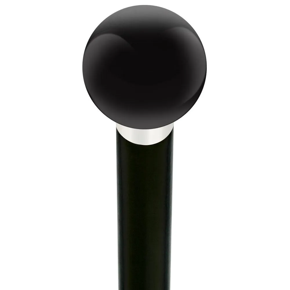 Black Void Round Knob Cane w/ Custom Wood Shaft & Collar