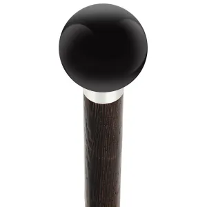 Black Void Round Knob Cane w/ Custom Wood Shaft & Collar