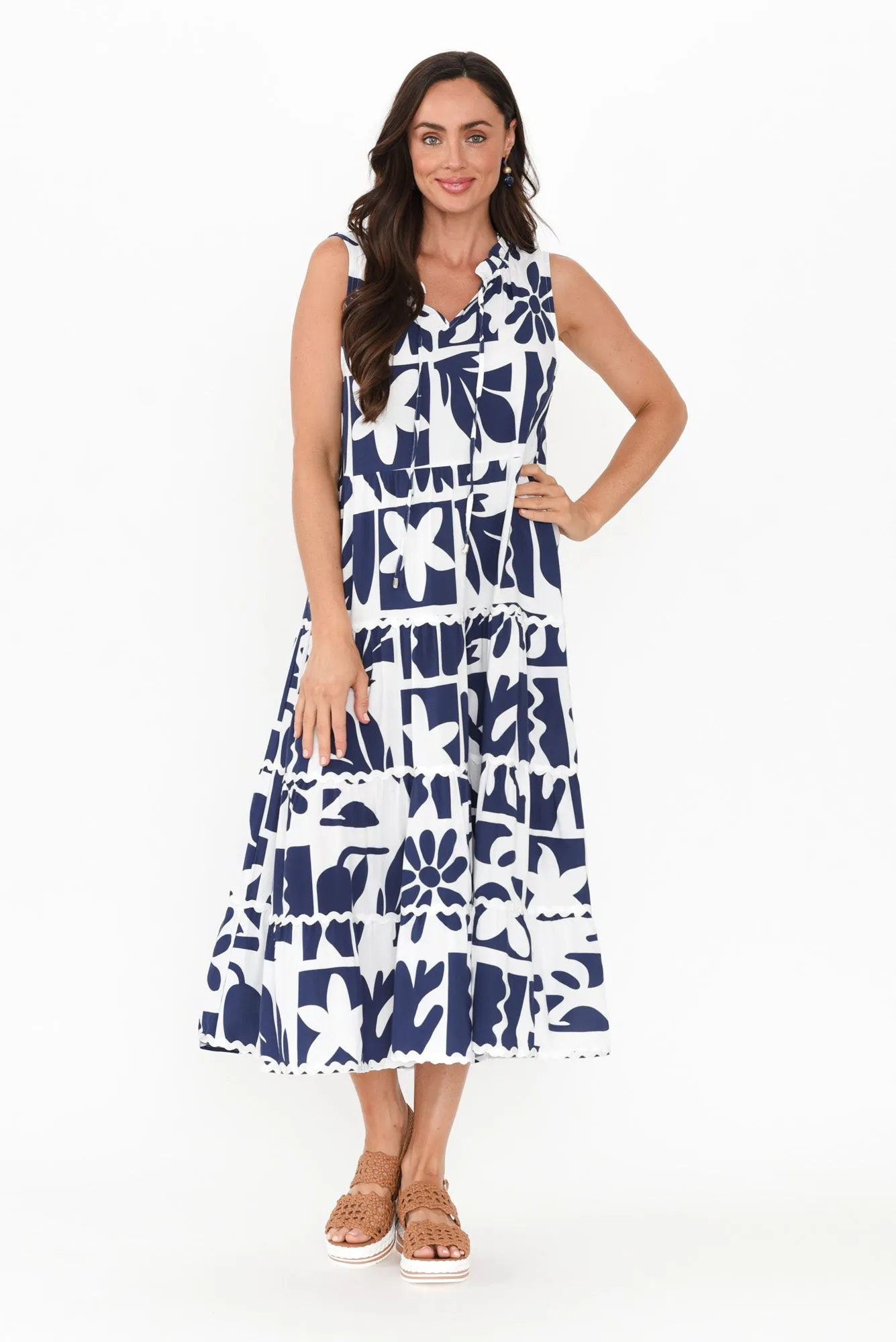 Brunswick Navy Mosaic Tiered Dress