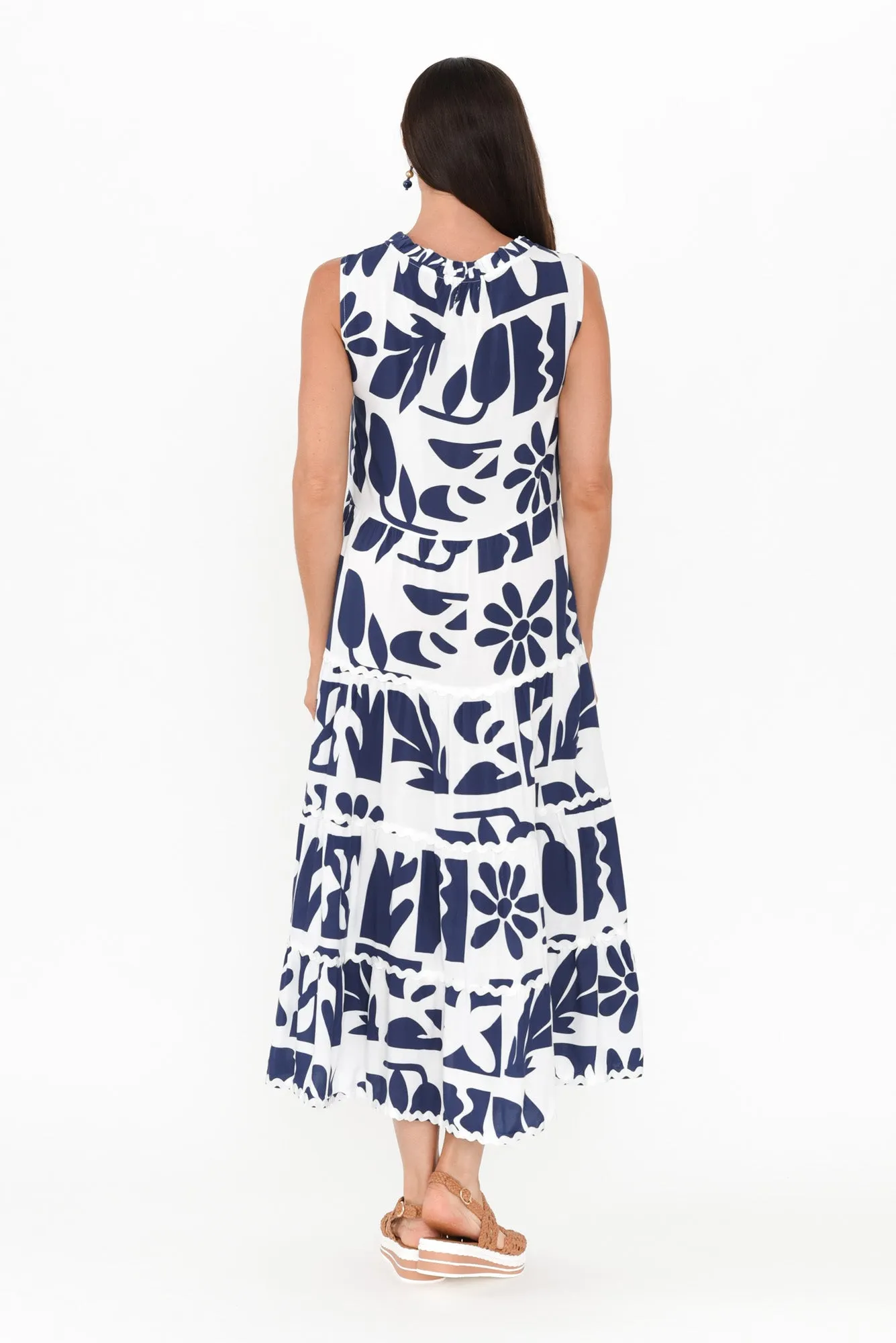 Brunswick Navy Mosaic Tiered Dress