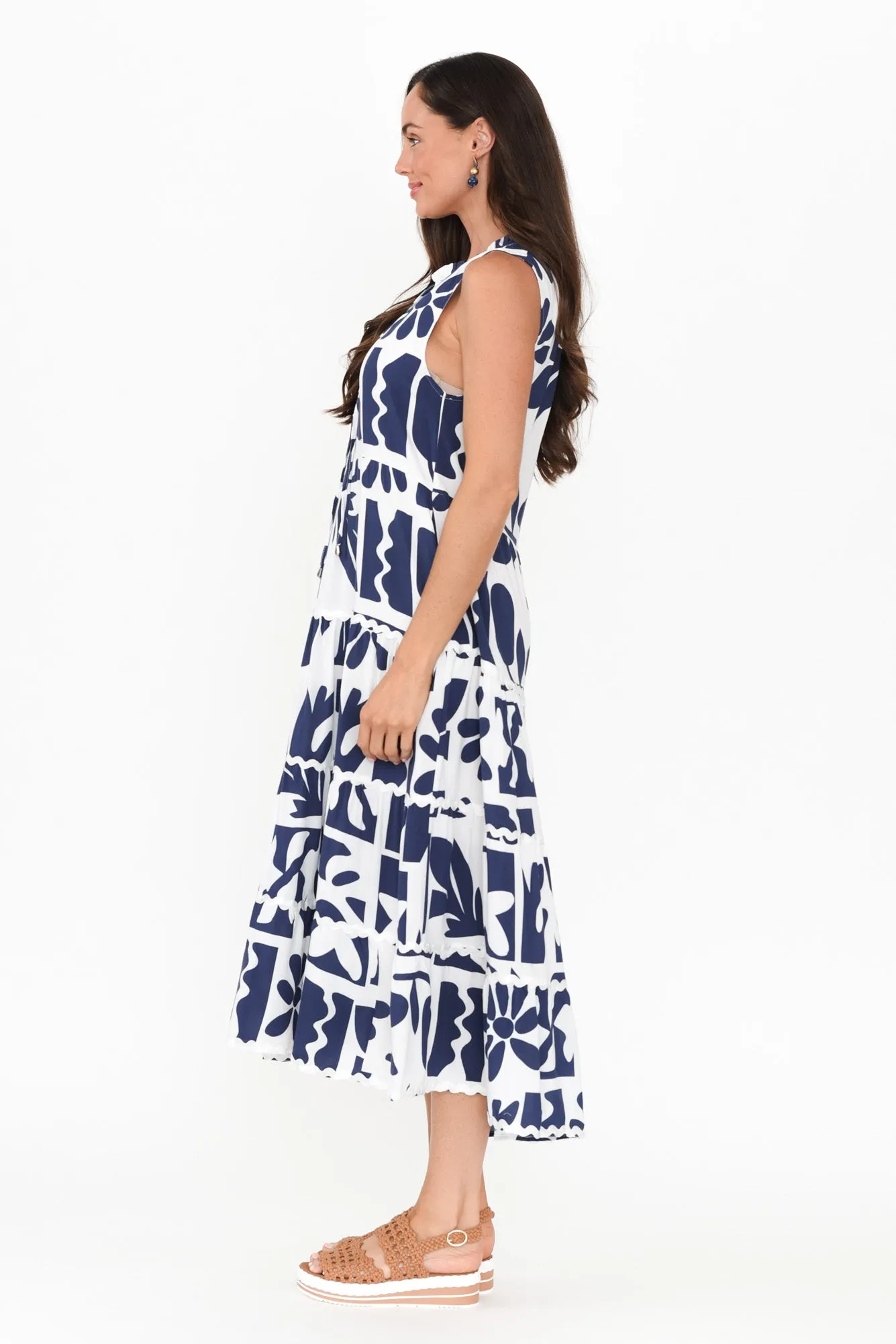 Brunswick Navy Mosaic Tiered Dress