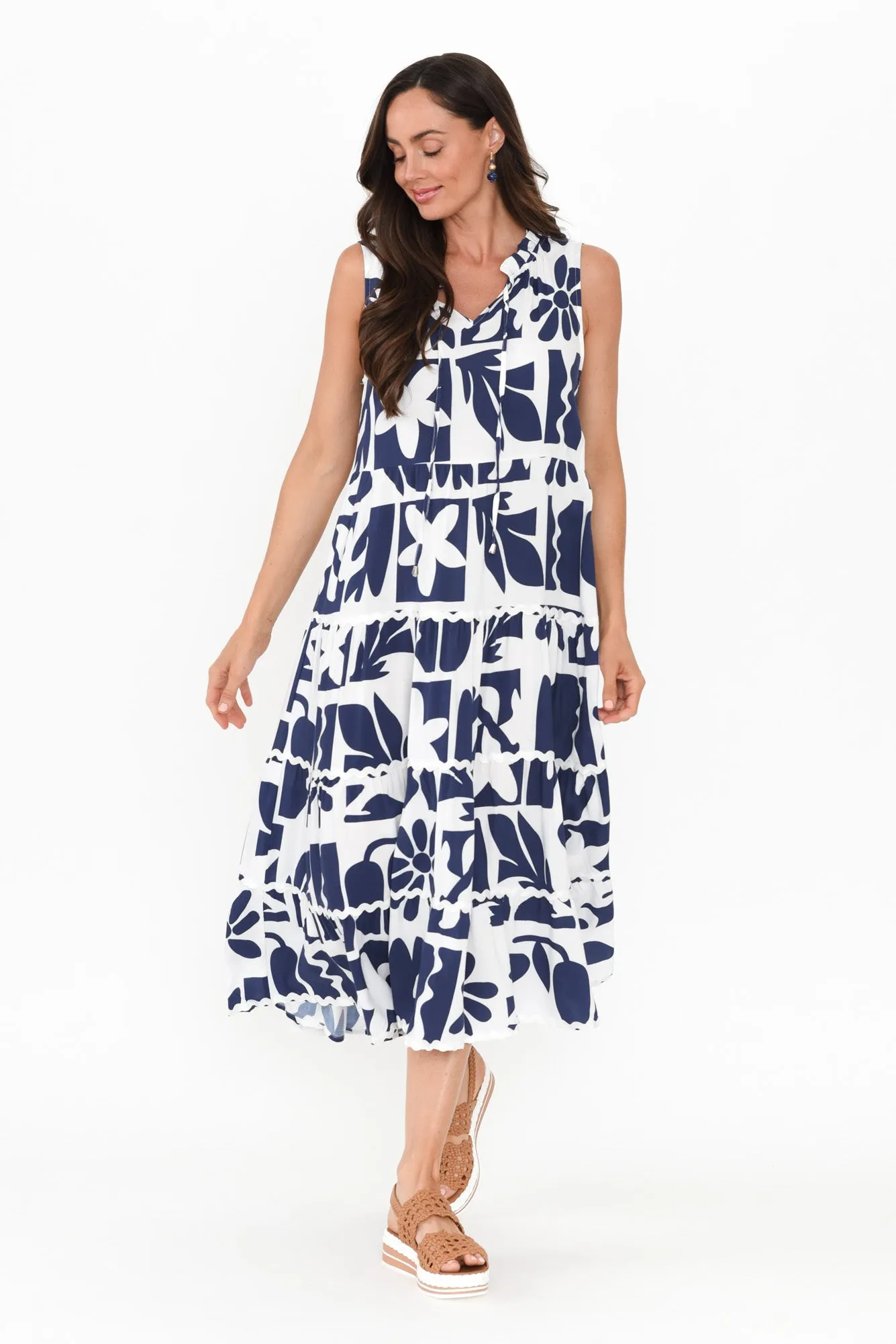 Brunswick Navy Mosaic Tiered Dress