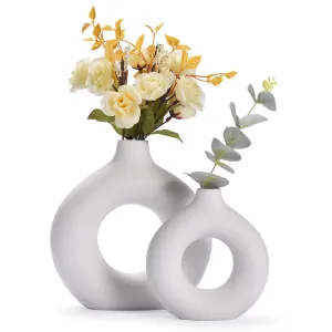 Ceramic Vase - White Nordic Boho Donut Shape Decorative Vases - Circle