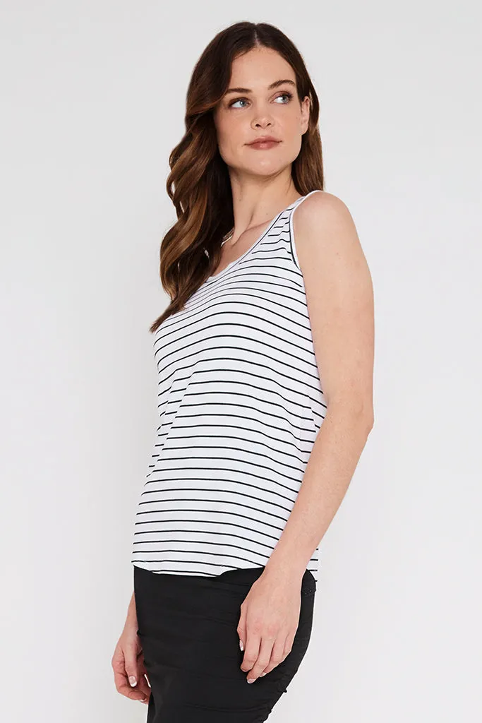 Classic Scoop Singlet - White & Black Stripe