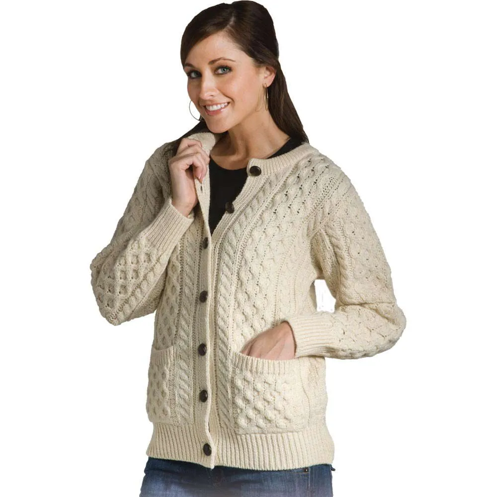 Classic Women's Aran Wool Cardigan