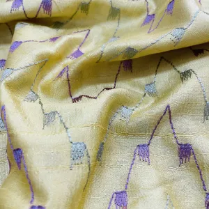 Classic Yellow Abstract Thread Embroidery Bemberg Silk Fabric