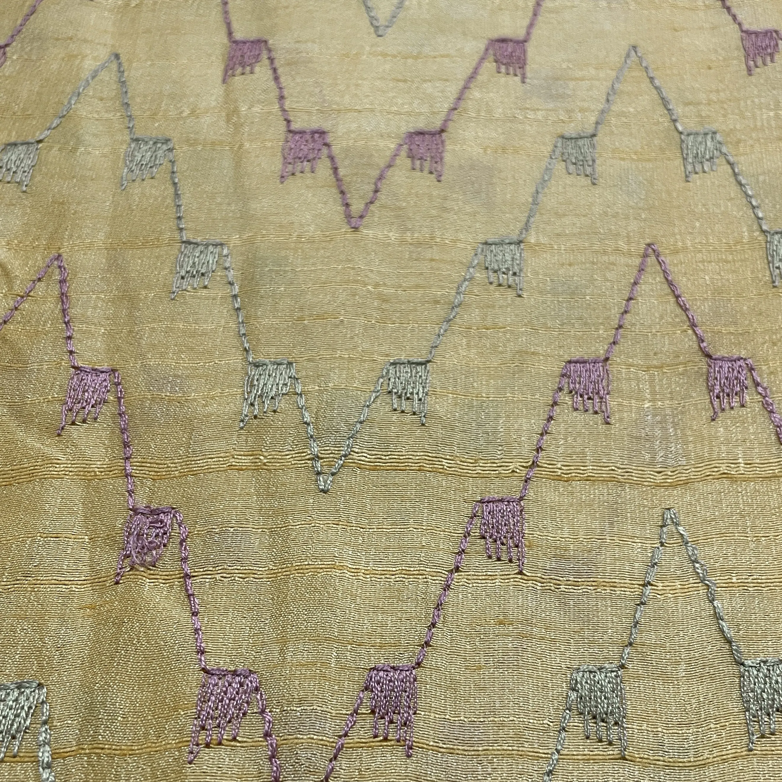 Classic Yellow Abstract Thread Embroidery Bemberg Silk Fabric