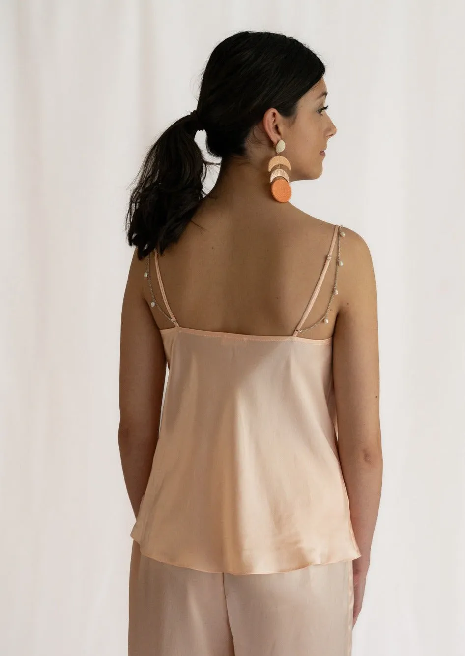 Claudia Silk Cami with real pearl chain straps