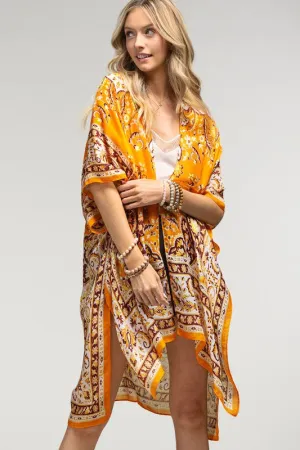 Clementine Bohemian Floral Motif Kimono Wrap Coverup Open Summer Casual Top