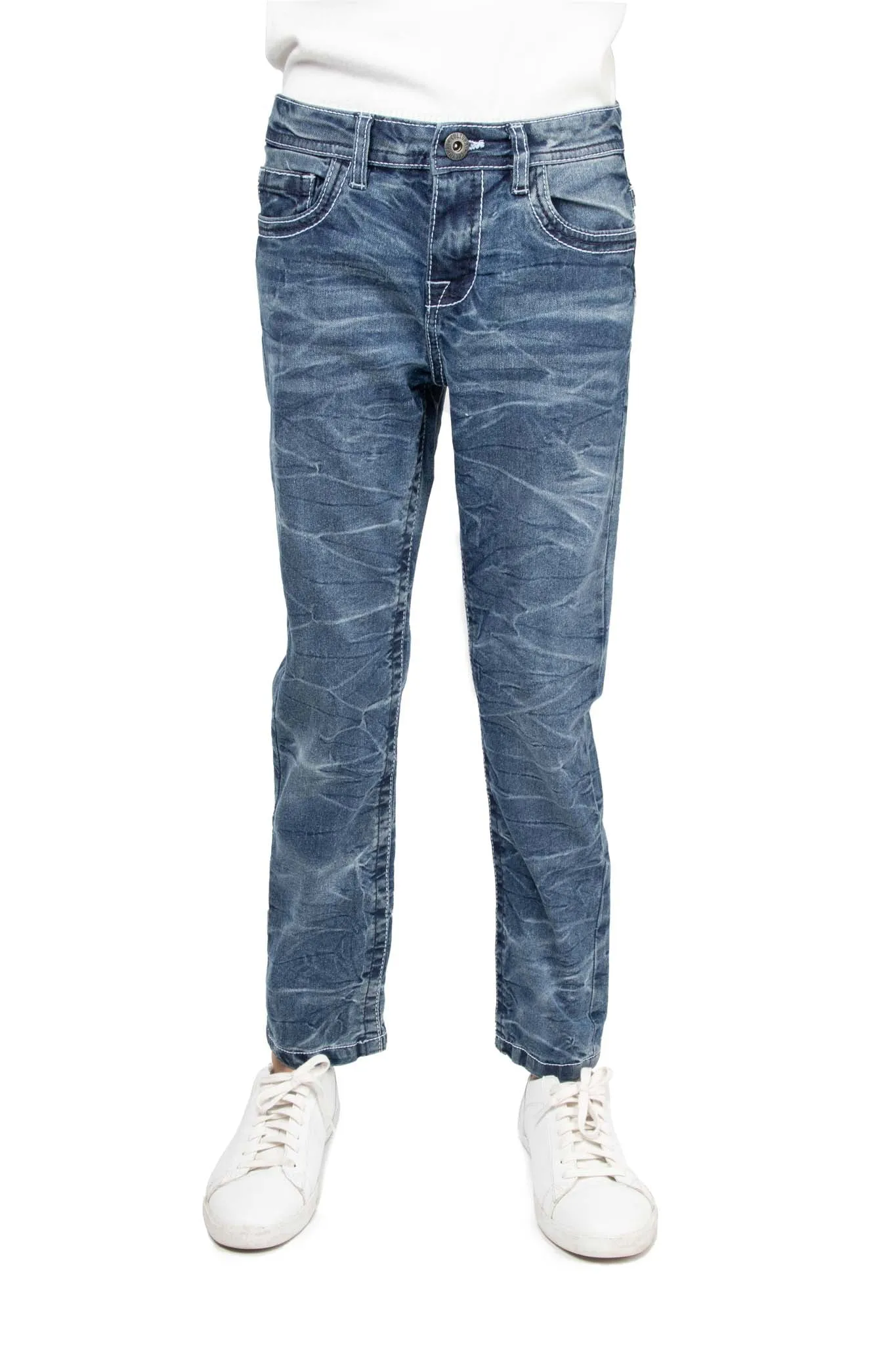 CULTURA Boy's Skinny Fit Washed Saddle V Stitch Denim Pants