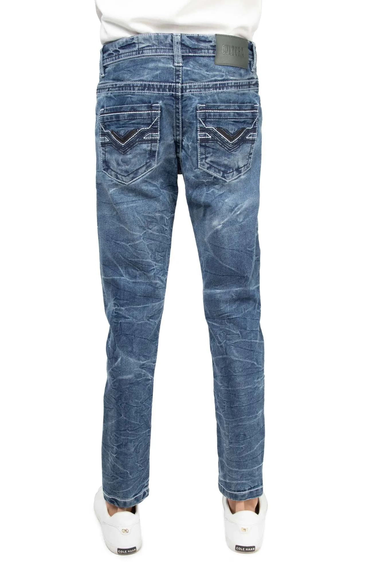 CULTURA Boy's Skinny Fit Washed Saddle V Stitch Denim Pants