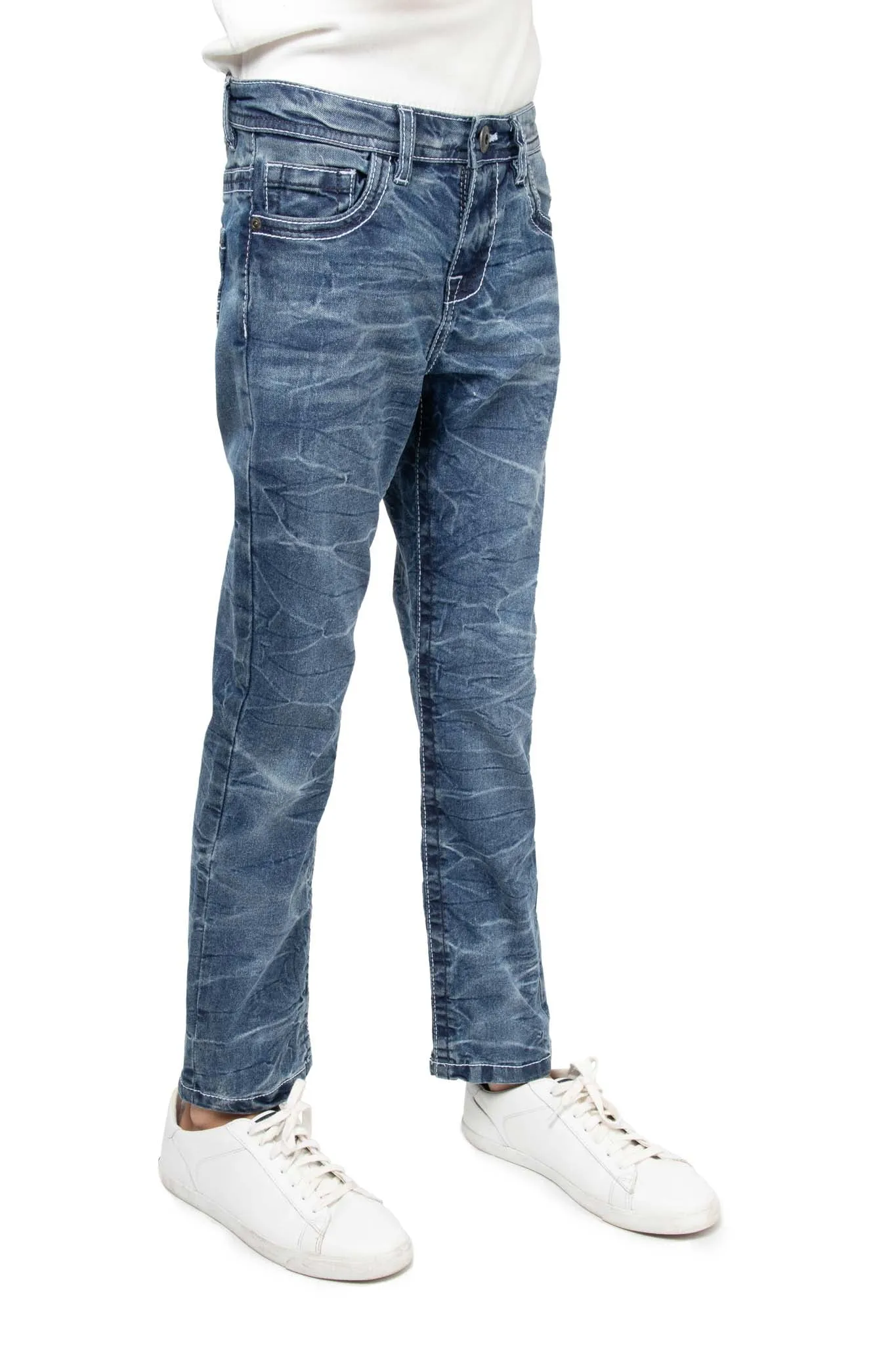 CULTURA Boy's Skinny Fit Washed Saddle V Stitch Denim Pants