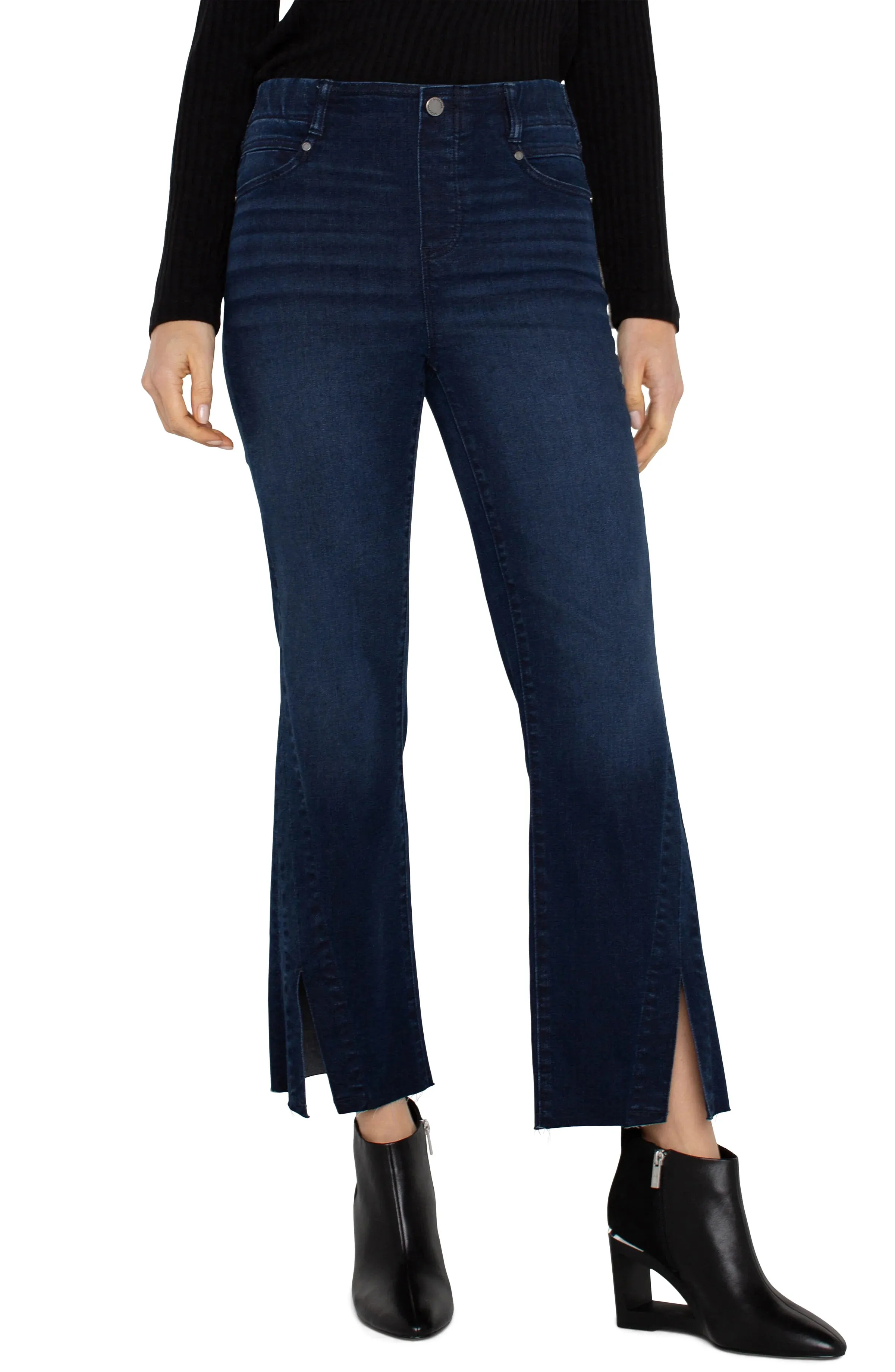 DARK BLUE CROP FLARE GIA GLIDER WITH FRONT SLIT JEAN