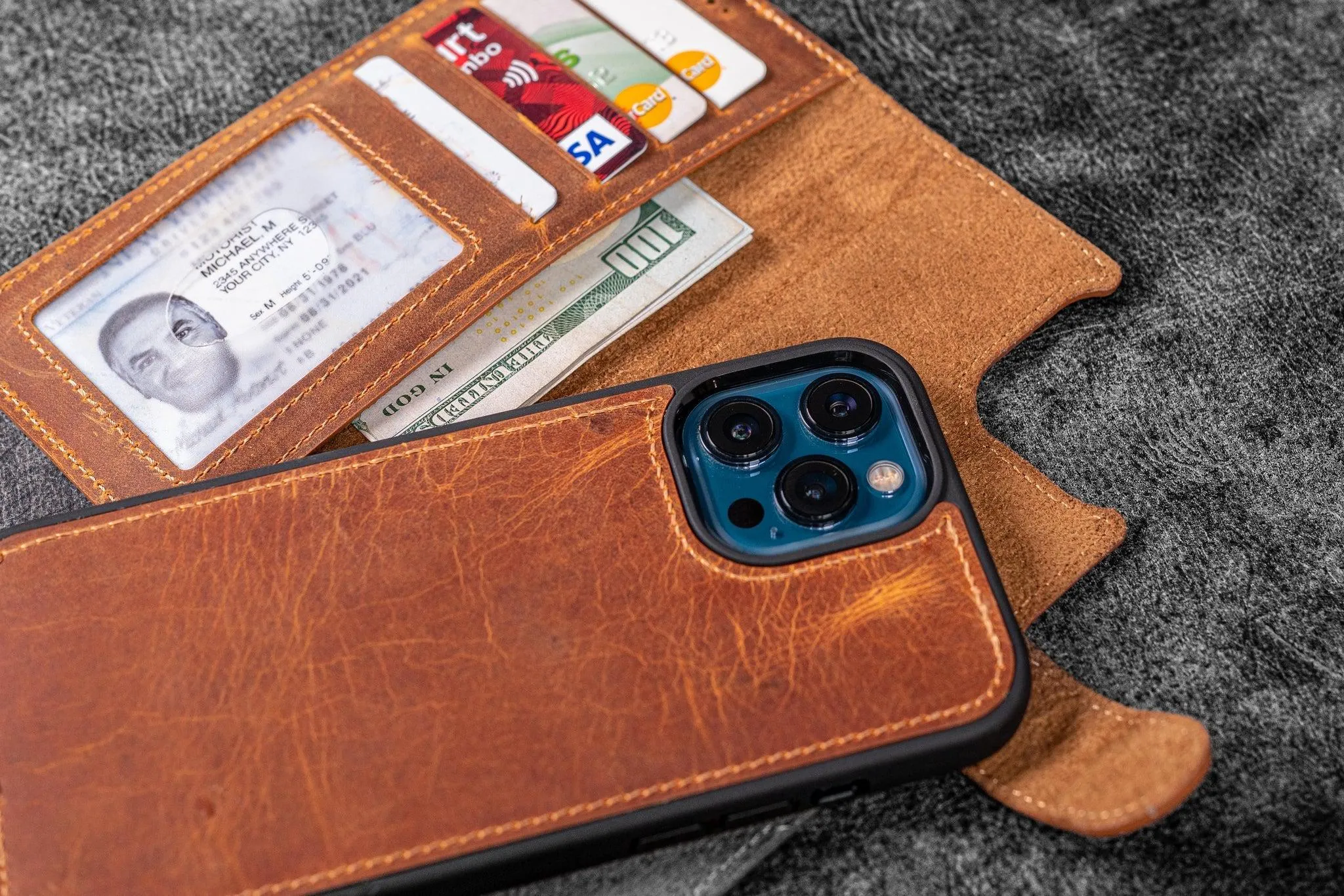 Detachable iPhone 13 Pro Max Leather Wallet Case