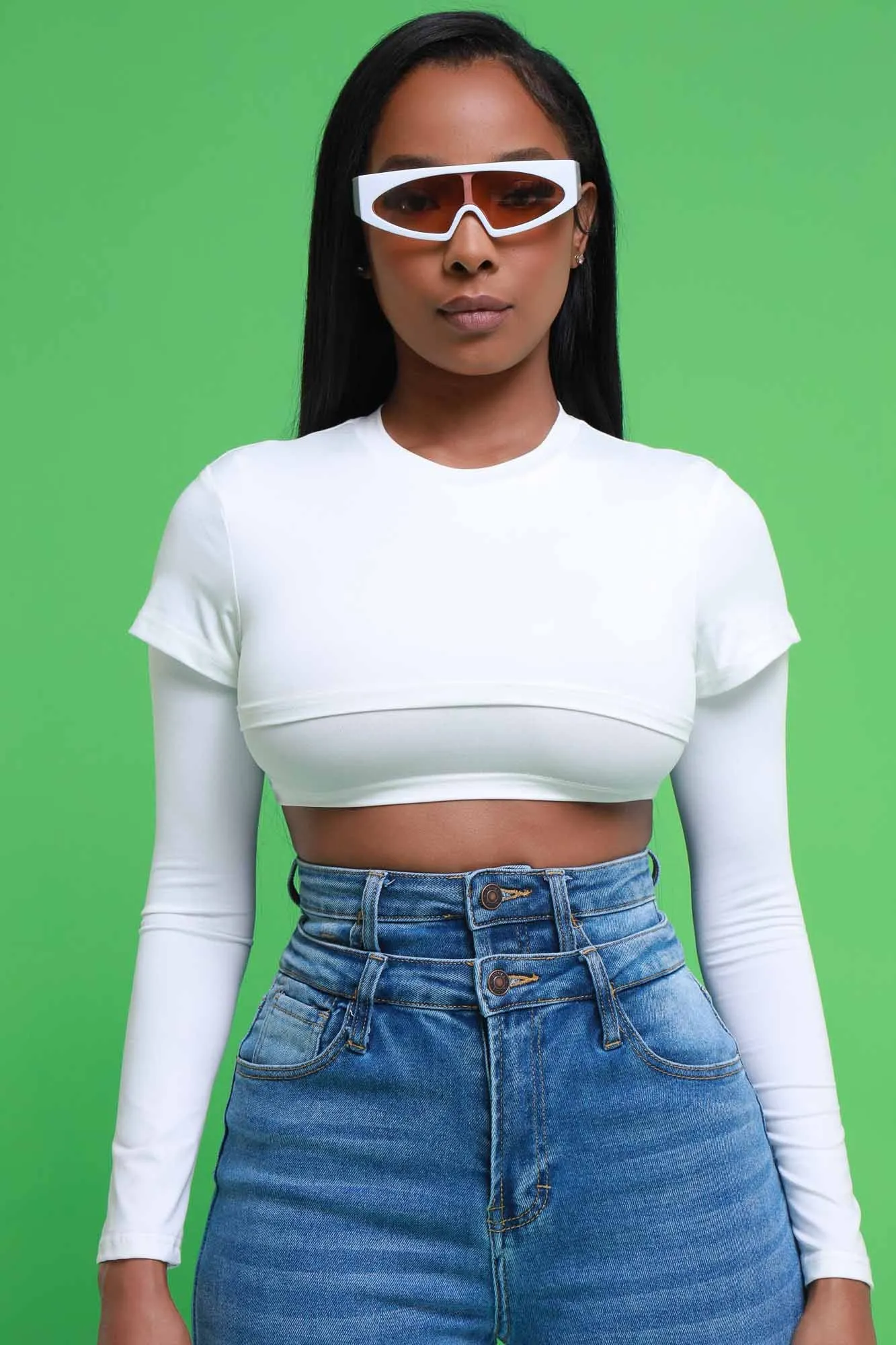 Dig Deeper Double Layer Crop Top - White