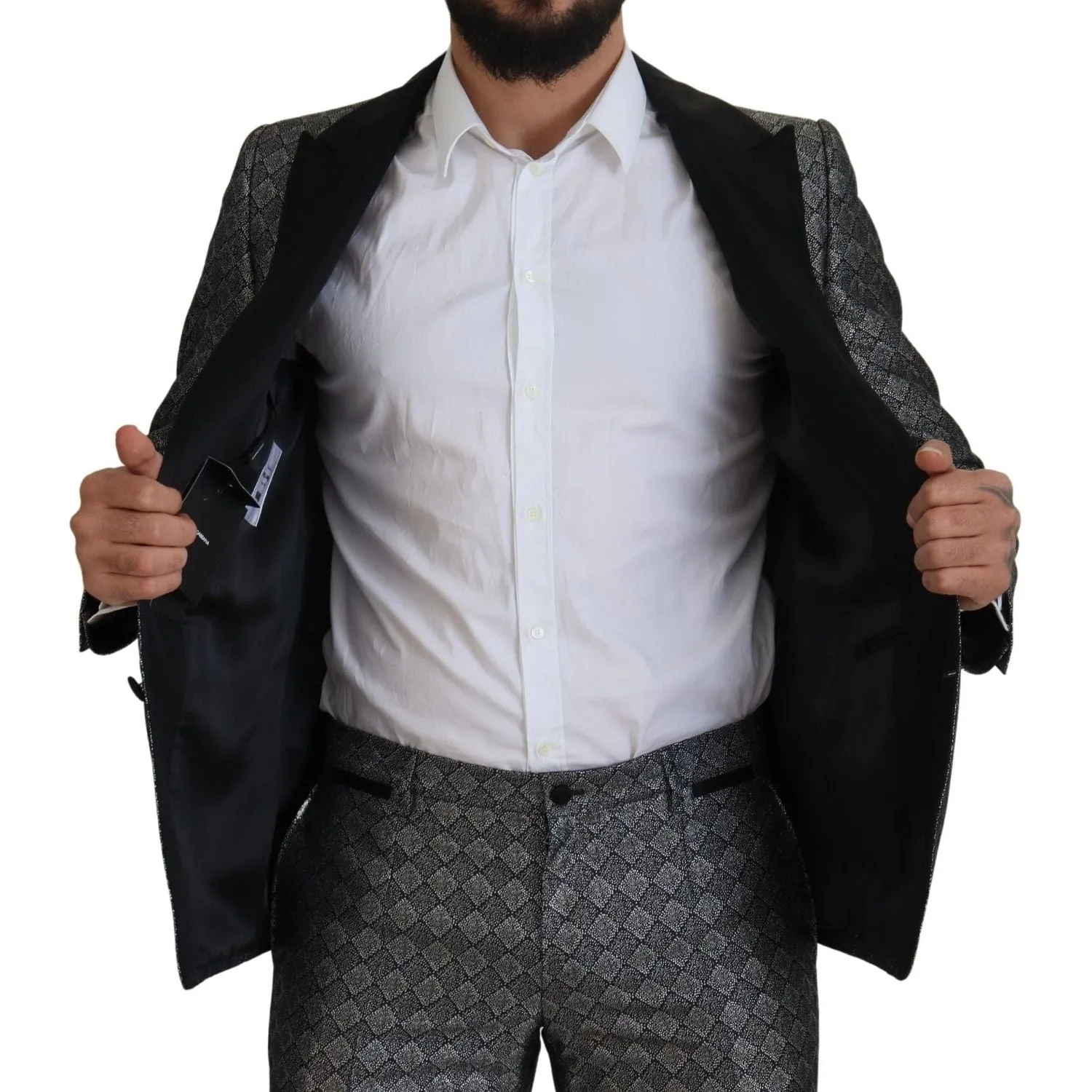 Dolce & Gabbana Elegant Silver Patterned Slim Fit Suit