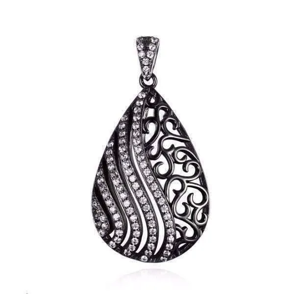 Ebony Swirl Black Gold Filigree and CZ Pendant Necklace