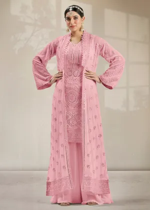 Excellent Party Style Soft Pink Jacket Style Palazzo Suit