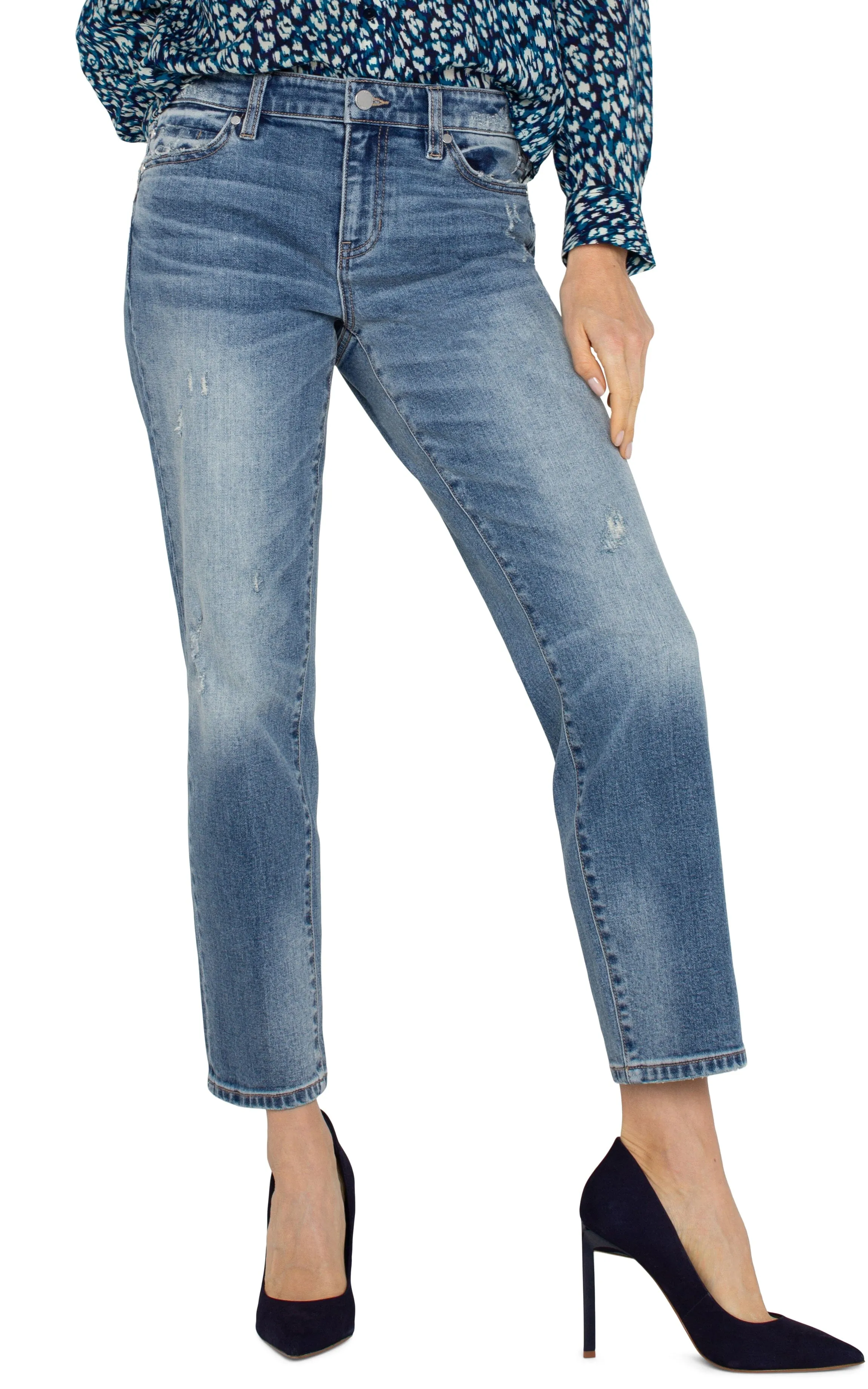 FADED BLUE DENIM NON SKINNY SKINNY DISTRESSED LIV JEAN