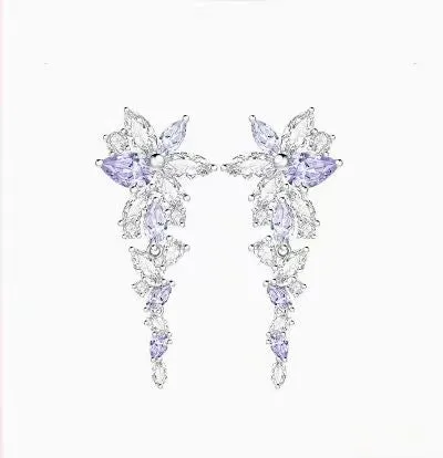 FANCIME "Wisteria Bouquet" Sterling Silver Petal Cluster Drop Stud Earrings