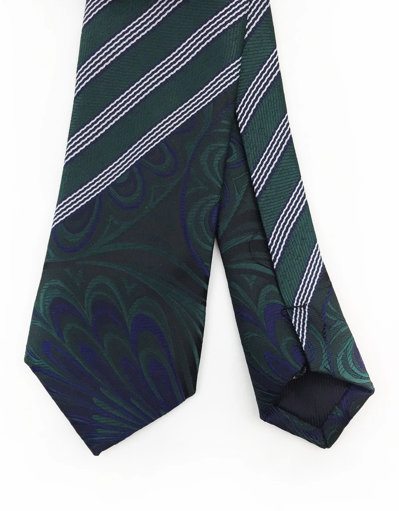 Green & White Striped Skinny Tie with Navy & Green Floral Tip