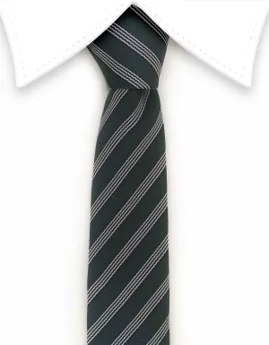 Green & White Striped Skinny Tie with Navy & Green Floral Tip