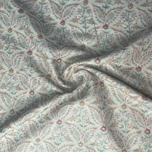 Grey Hand Embroidery Pure Silk Fabric 19209