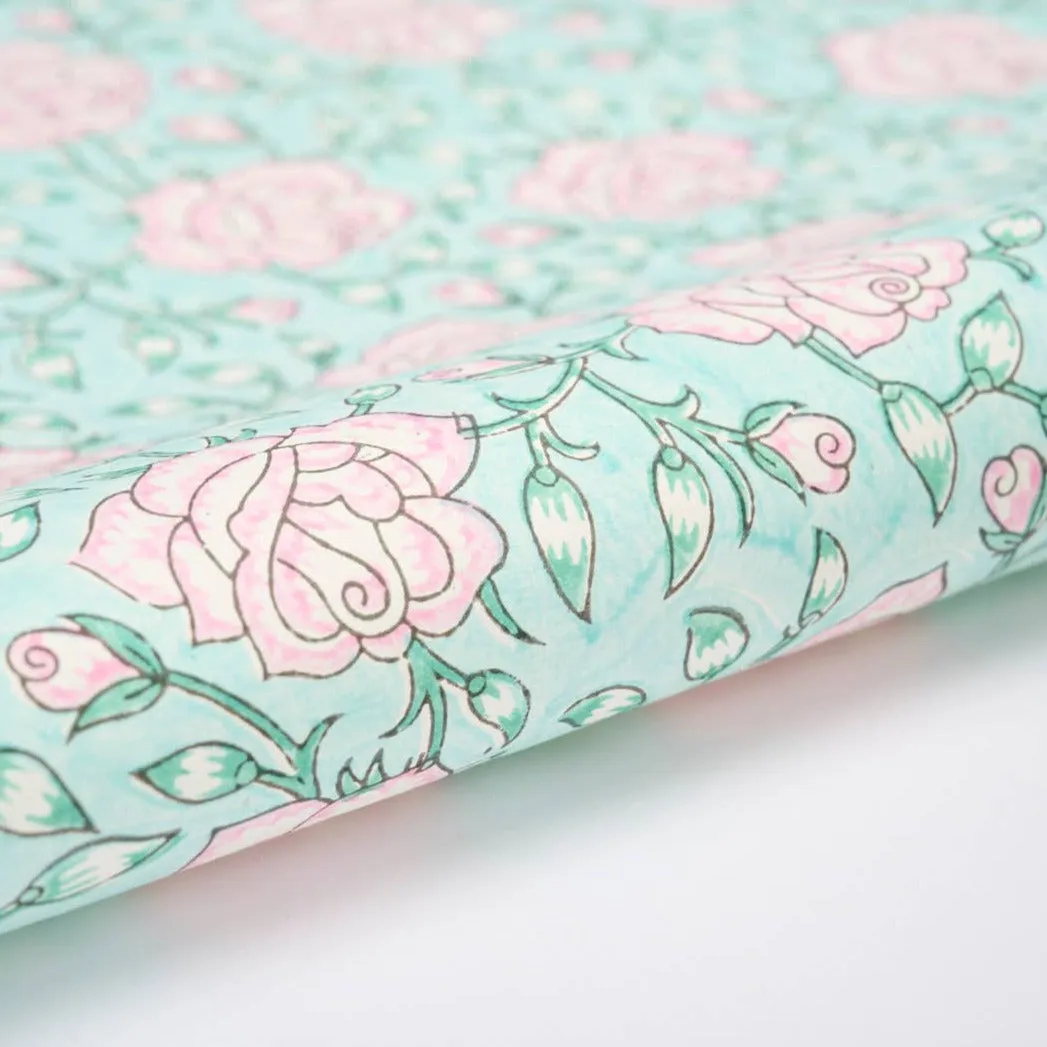 Hand Block Printed Gift Wrap Sheets -Jaipur Rose Blush