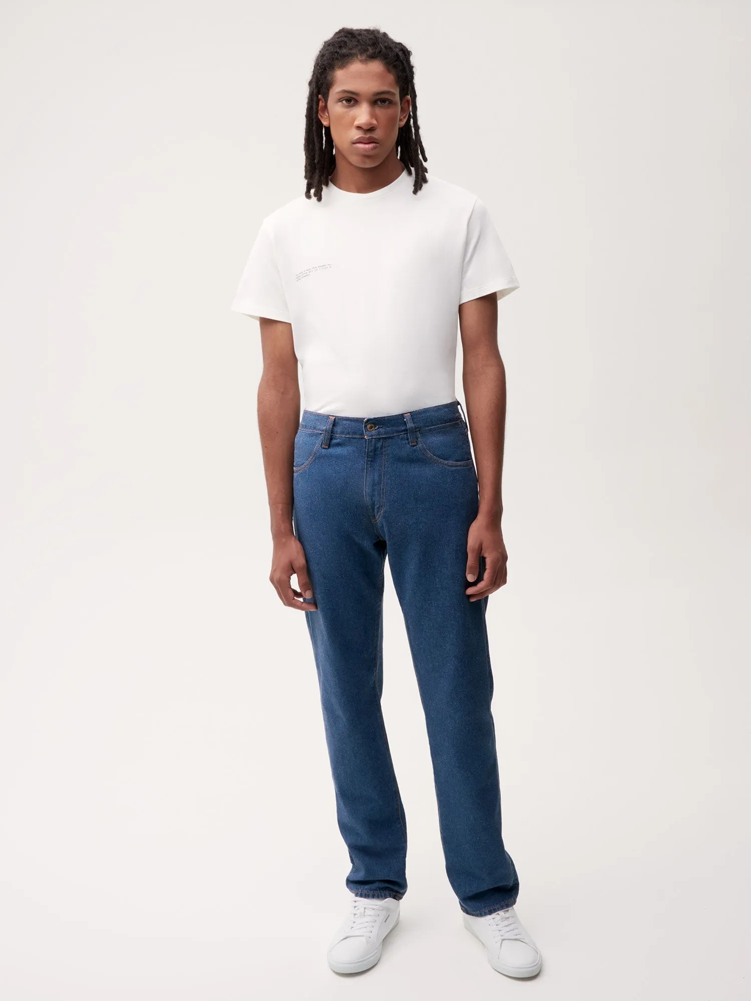 Hemp Denim Straight-Leg Jeans—mid wash