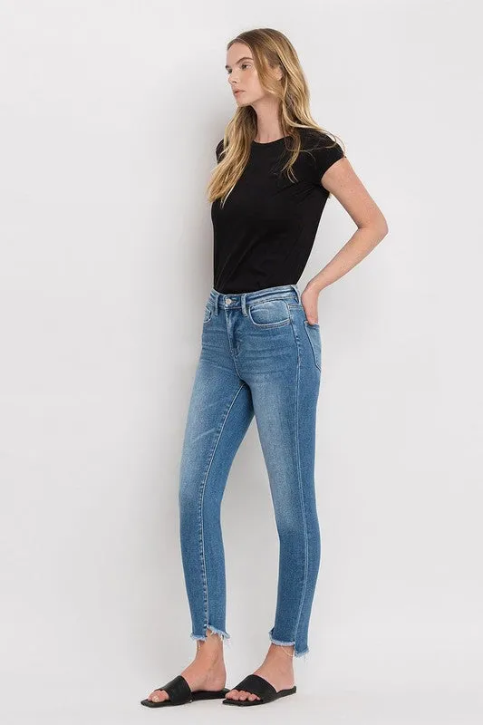 High Rise Raw Step Hem Ankle Skinny Jeans