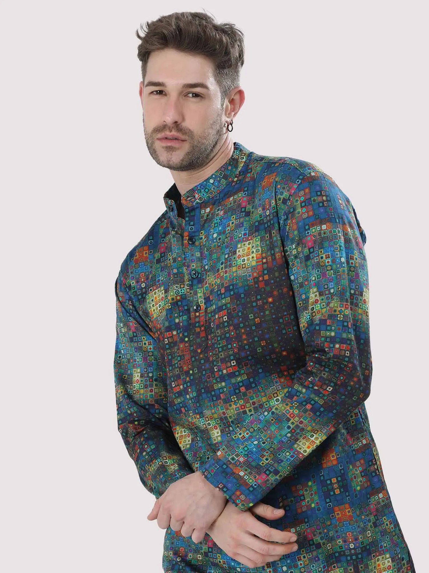 Ikat Printed Kurta Men's Plus Size