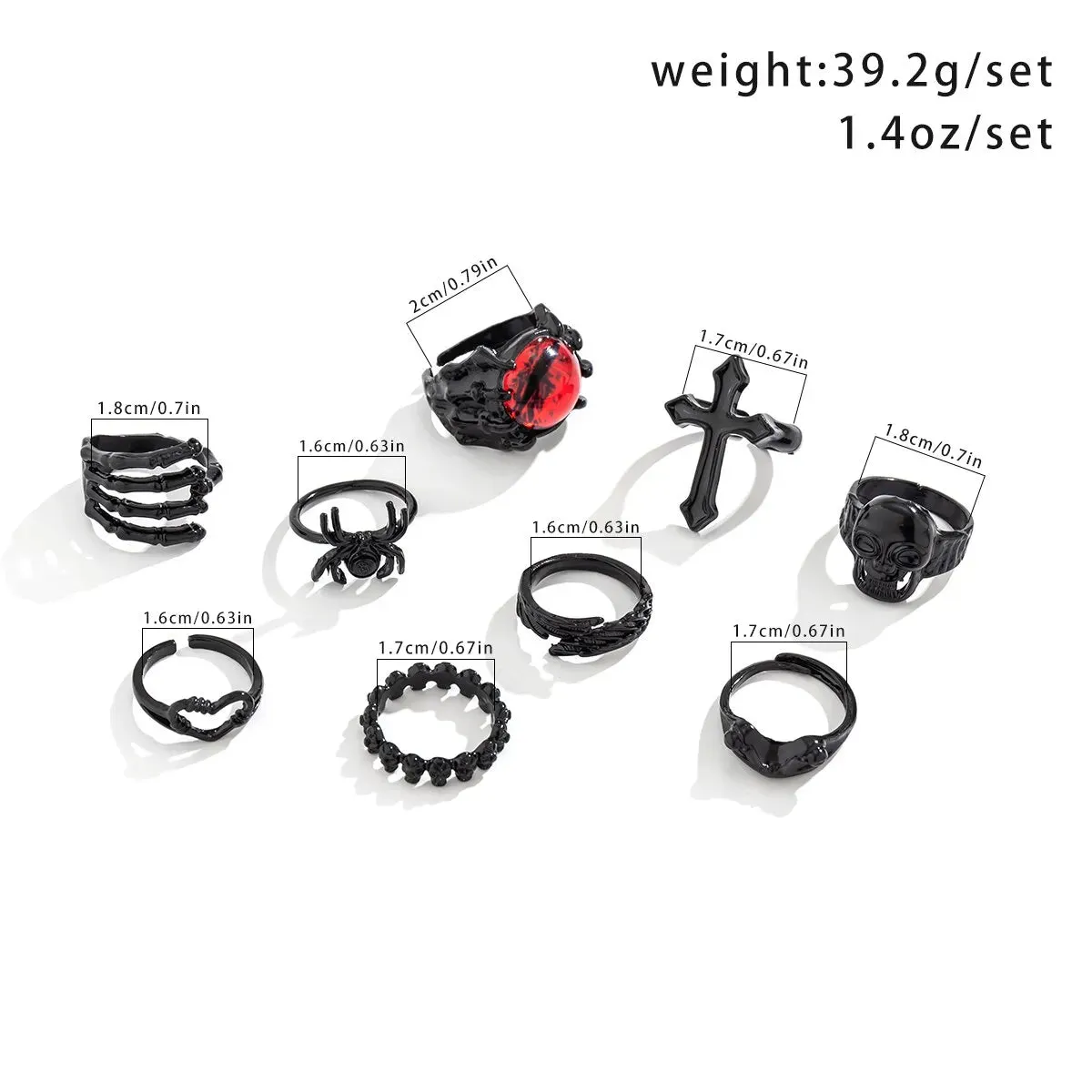 'Journey' Black Alt 9Pcs Ring Set