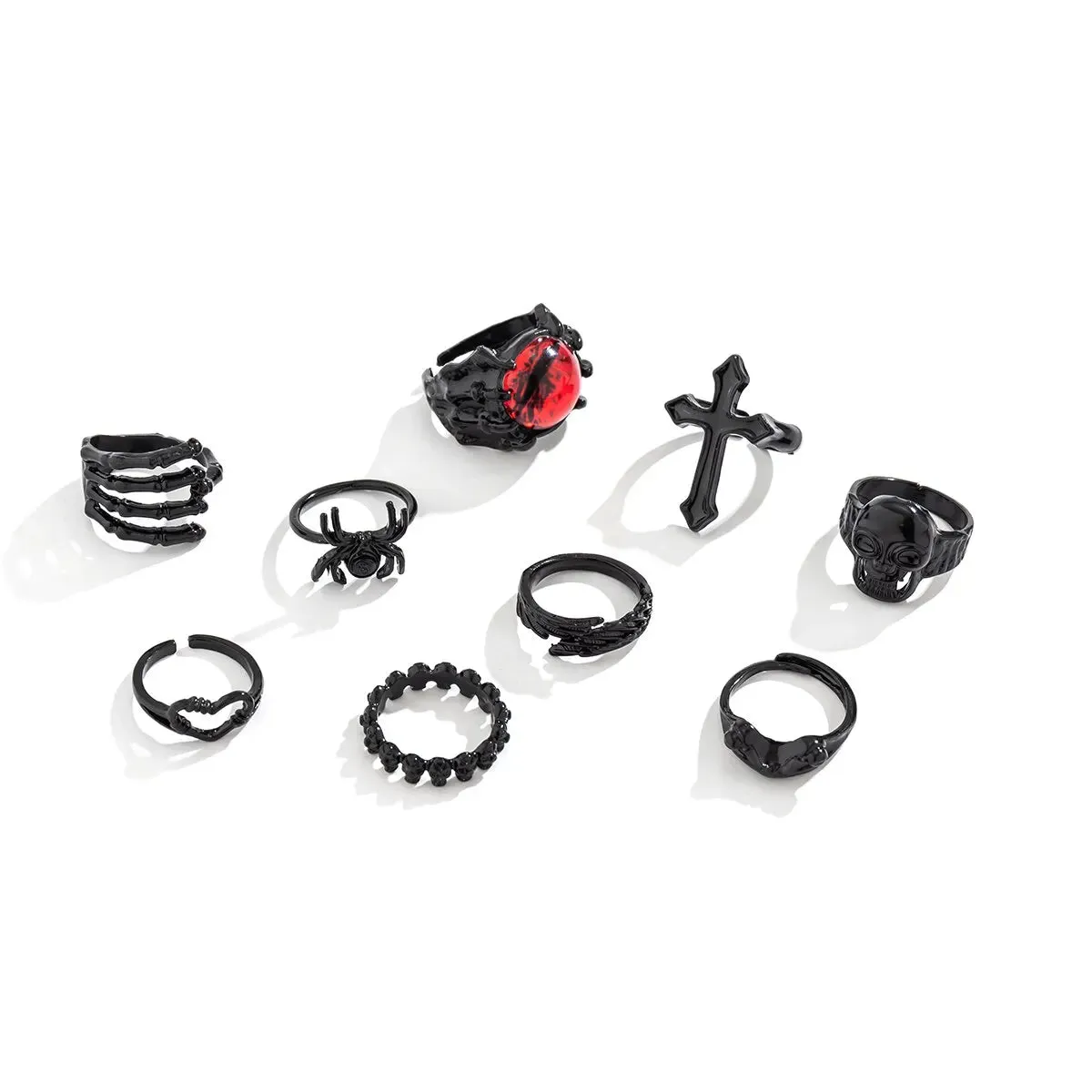 'Journey' Black Alt 9Pcs Ring Set