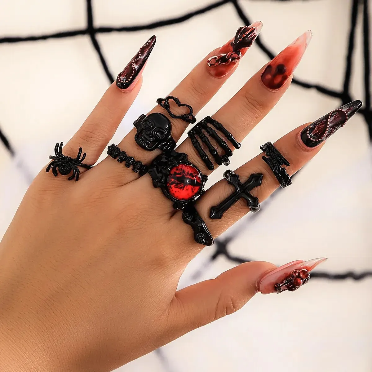 'Journey' Black Alt 9Pcs Ring Set