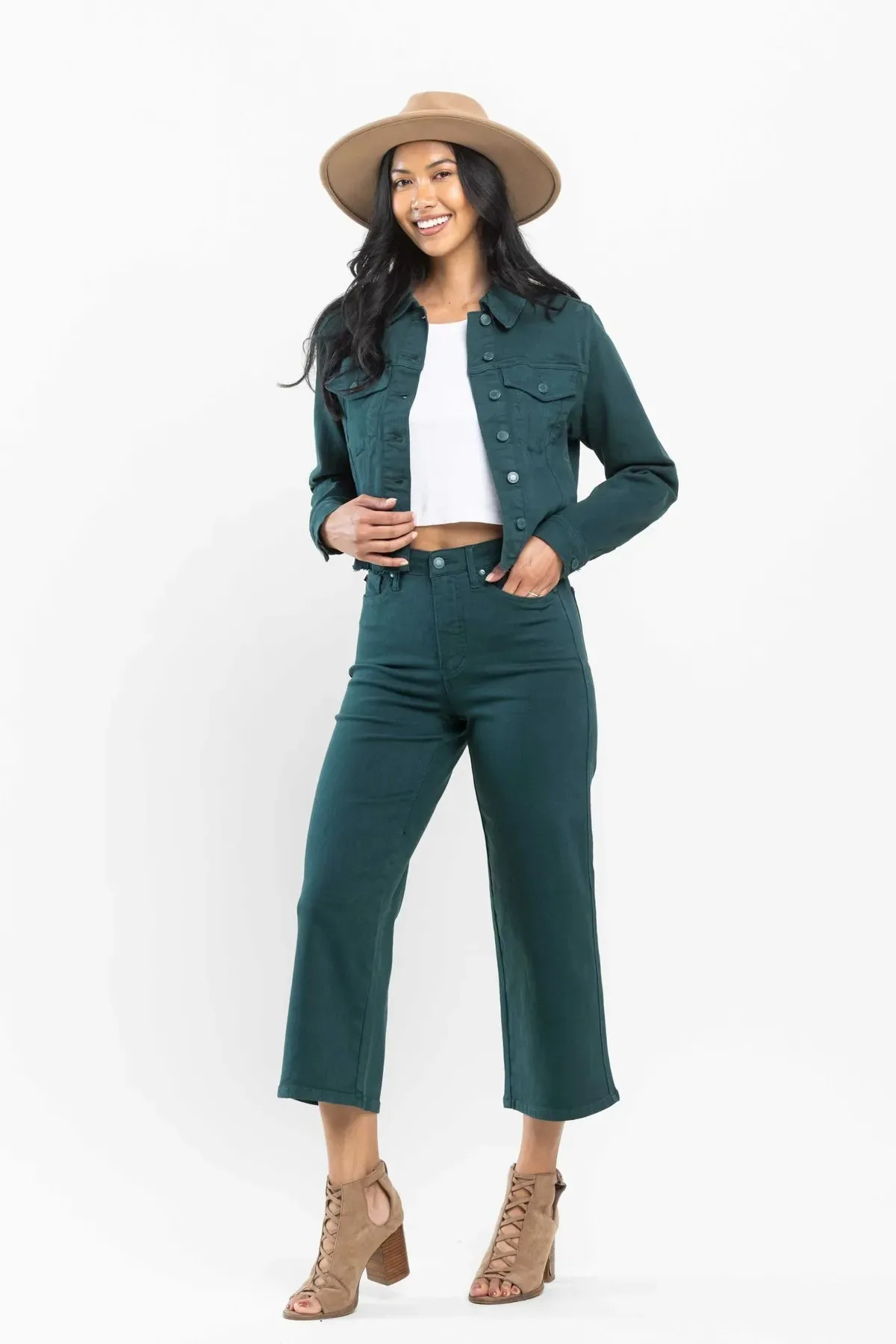 Judy Blue Cropped Wide Leg in Teal