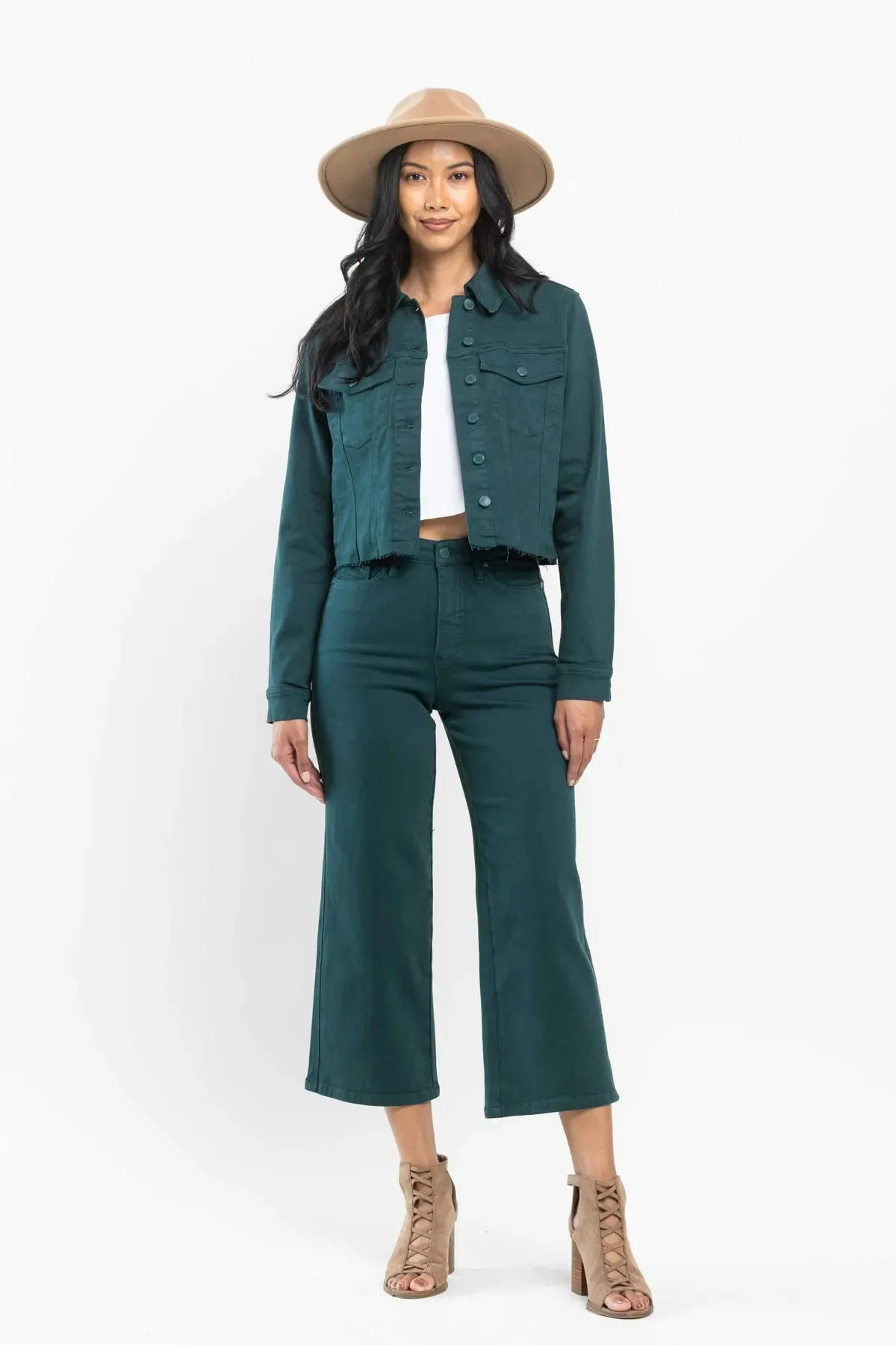 Judy Blue Cropped Wide Leg in Teal