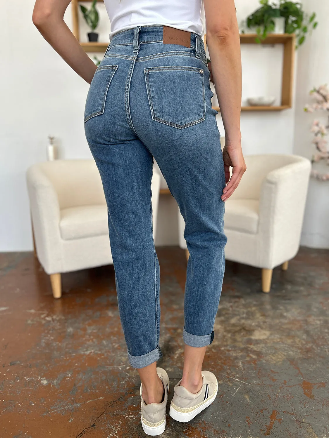 Judy Blue Cuffed Hem Low Waist Slim Jeans [Online Exclusive]