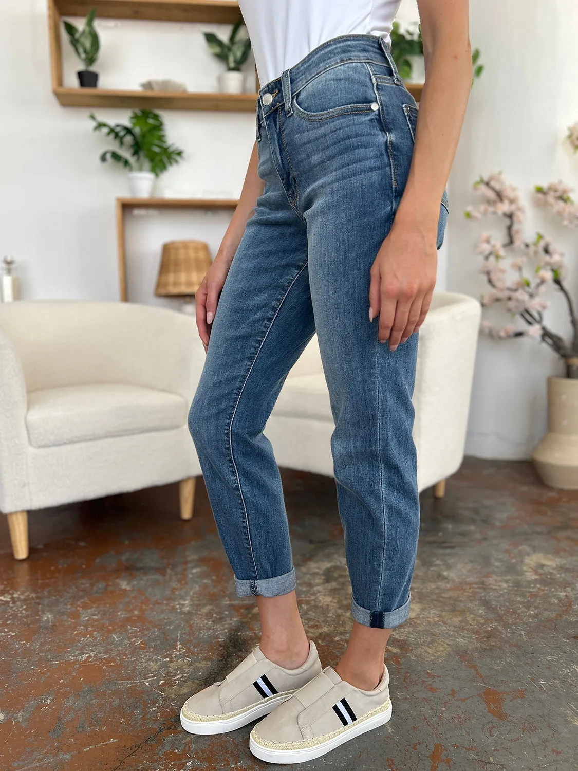 Judy Blue Cuffed Hem Low Waist Slim Jeans [Online Exclusive]