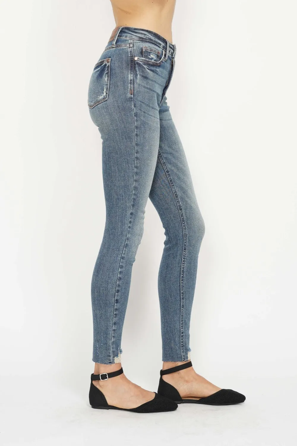 Judy Blue Tummy Control Vintage Wash Hem Destroy Skinny Jeans (Online Exclusive)