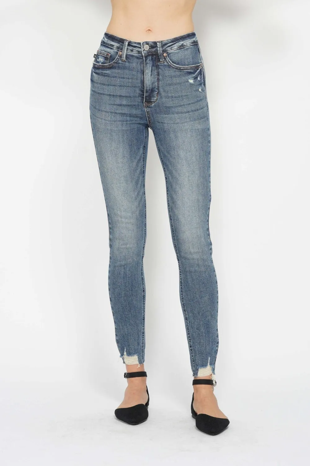 Judy Blue Tummy Control Vintage Wash Hem Destroy Skinny Jeans (Online Exclusive)