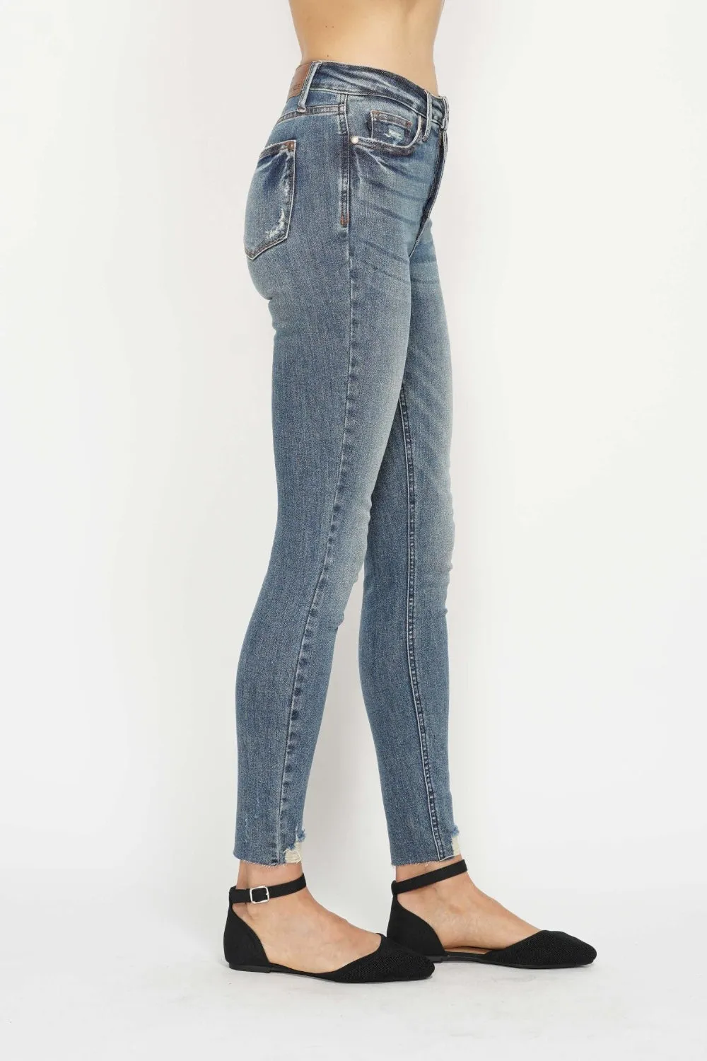 Judy Blue Tummy Control Vintage Wash Hem Destroy Skinny Jeans (Online Exclusive)